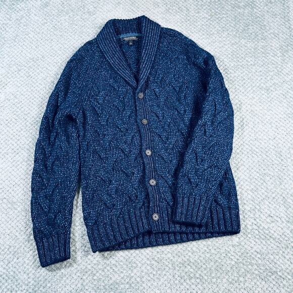 Banana Republic NavyBlue Cable Knit ItalianYarn Smoking Boating Cardigan Sweater - Picture 1 of 7